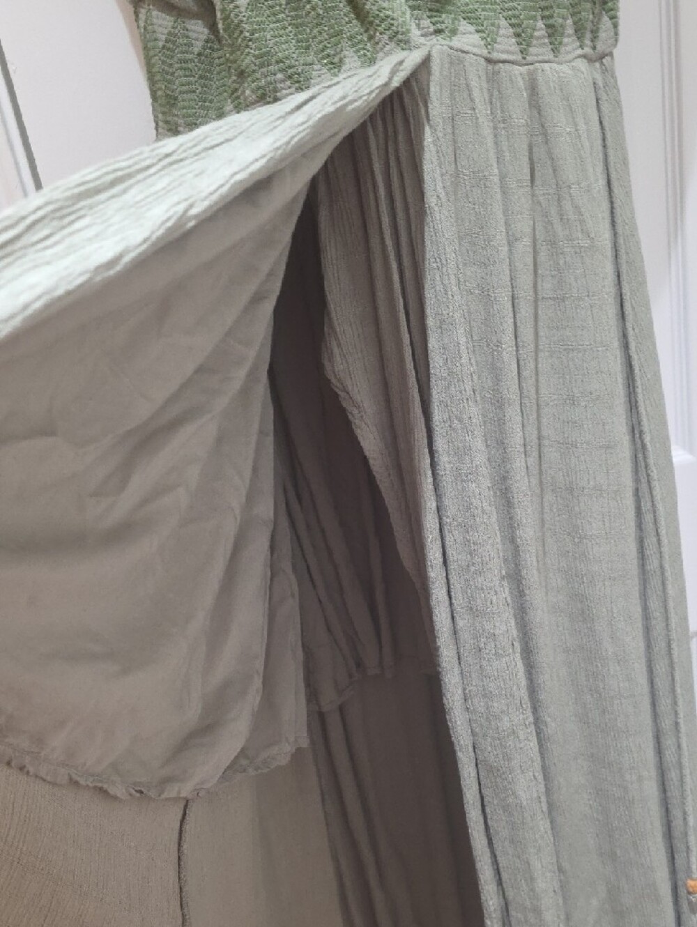 Free People Devon Midi Maxi Smocked Sage Green Dress Size L *tiny hole on back - Picture 6 of 10